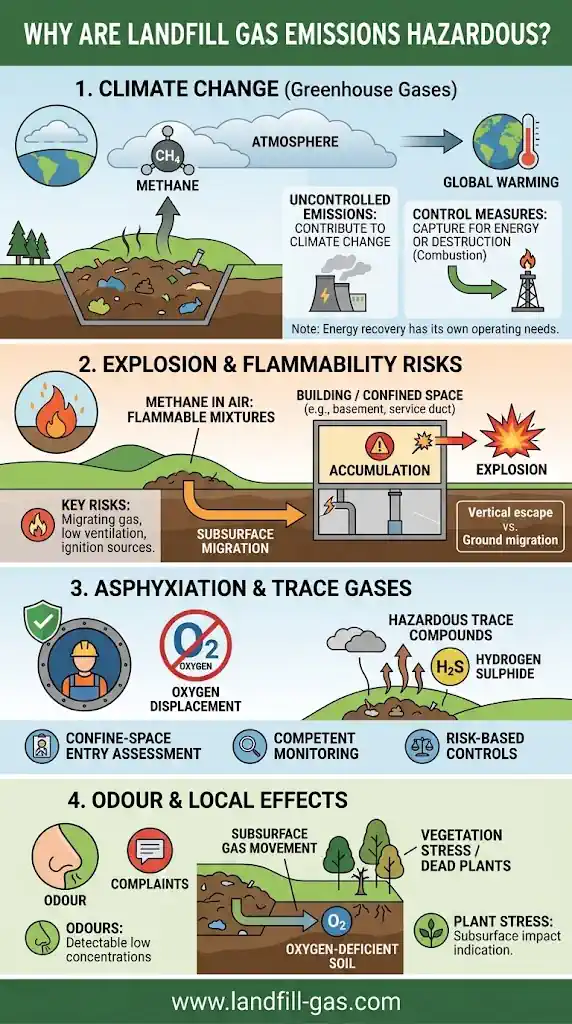 Why are landfill gas emission hazardous - infographic.