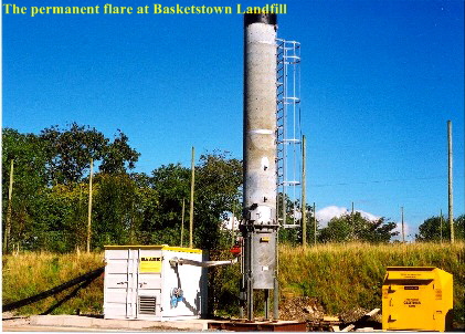 A landfill gas flare at the Basketstown Landfill in the 1990s.