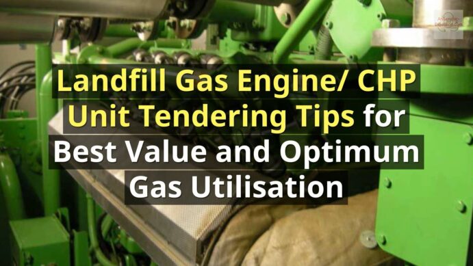 Image shows this article's title over a landfill gas engine or CHP untit