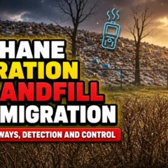 Image with text: Methane migration and landfill gas migration -risks pathways detection and control.