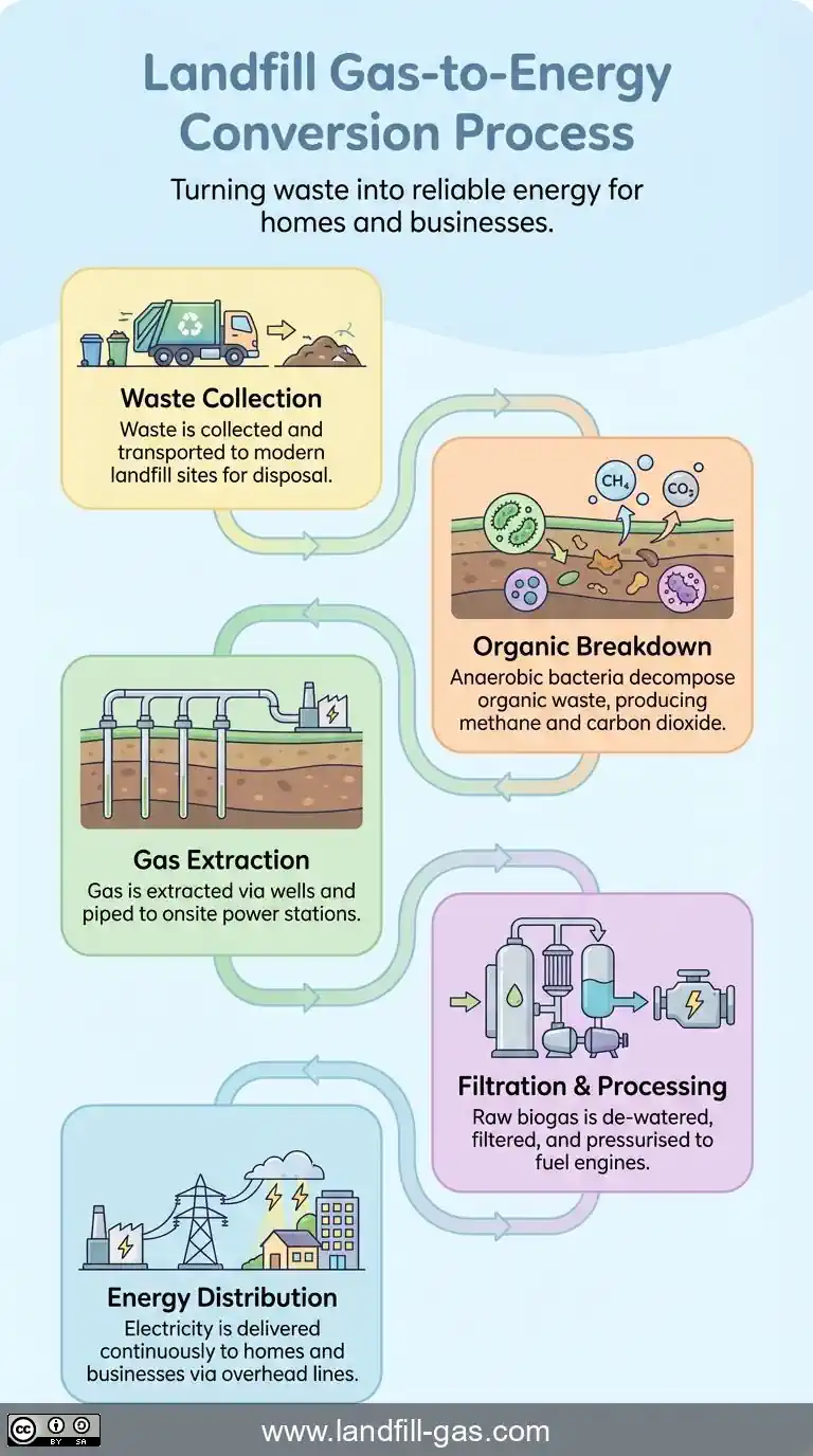 Infographic: THE LANDFILL GAS TO ENERGY CONVERSION PROCESS. Infographic: THE LANDFILL GAS TO ENERGY CONVERSION PROCESS.