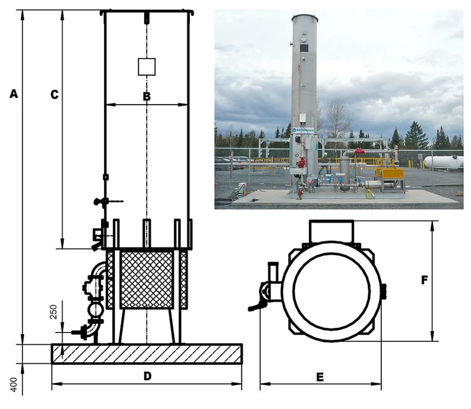 Landfill Gas Flare Stack Suppliers provide a range of models typified by the flare shown here.