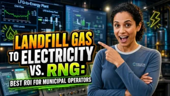 Featured image with the text: Landfill Gas to Electricity vs RNG Best ROI for Municipal Operators.