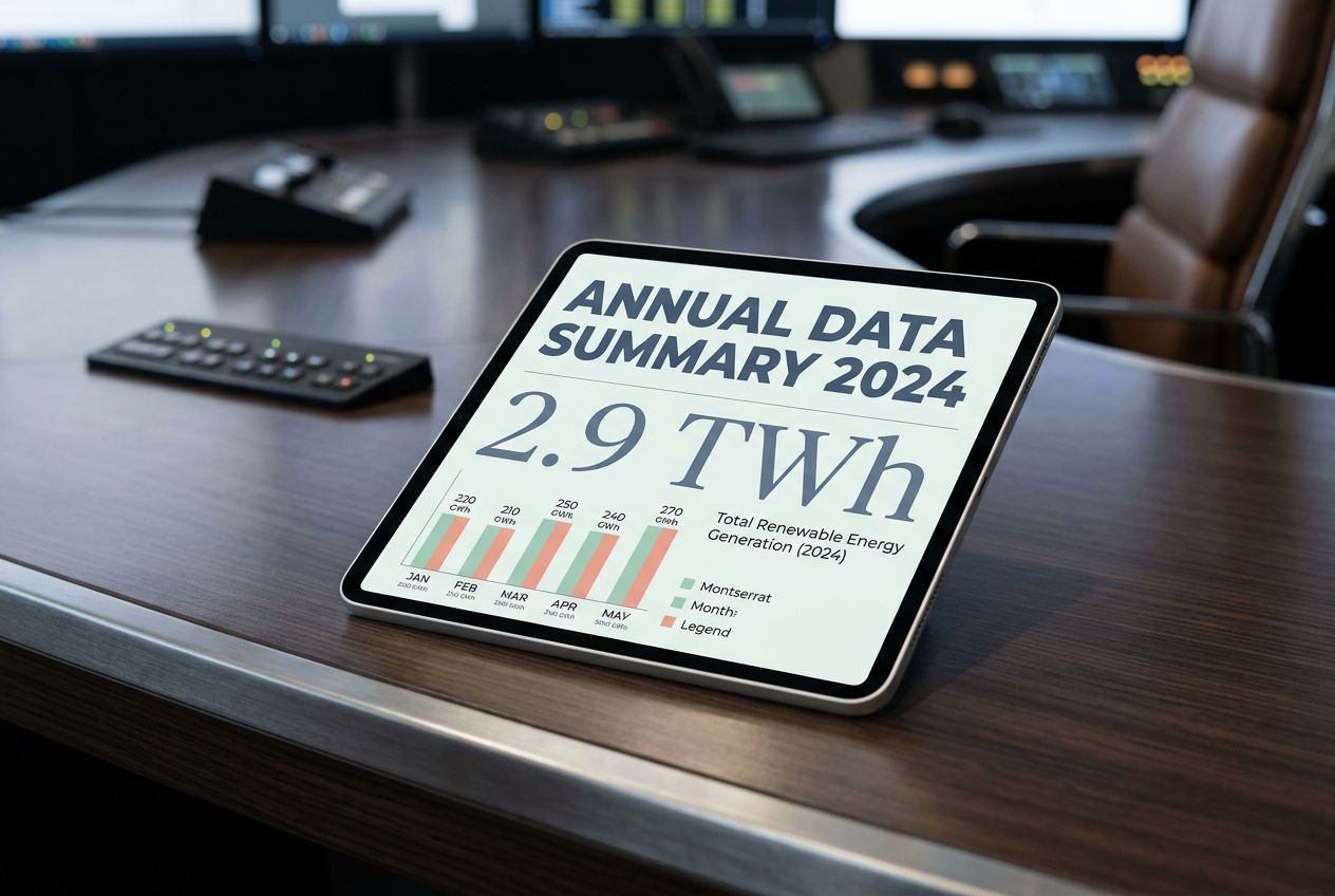 A tablet screen displaying 2.9 TWh of electricity generation for 2024. A tablet screen displaying 2.9 TWh of electricity generation for 2024.