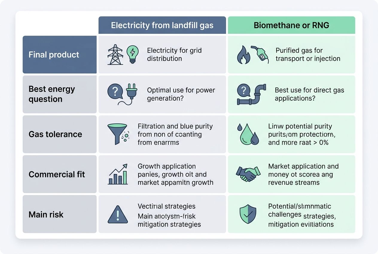 A comparison chart showing electricity from landfill gas versus biomethane. A comparison chart showing electricity from landfill gas versus biomethane.