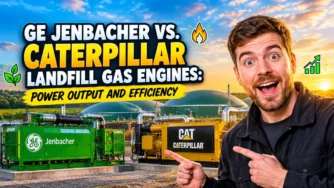 Featured image with the text: GE Jenbacher vs Caterpillar Landfill Gas Engines.