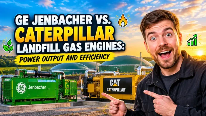Featured image with the text: GE Jenbacher vs Caterpillar Landfill Gas Engines.