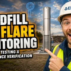Image with text: Landfill Gas Flare Monitoring Emissions Testing Performance Verification.