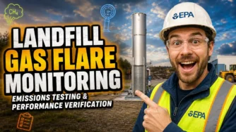 Image with text: Landfill Gas Flare Monitoring Emissions Testing Performance Verification.