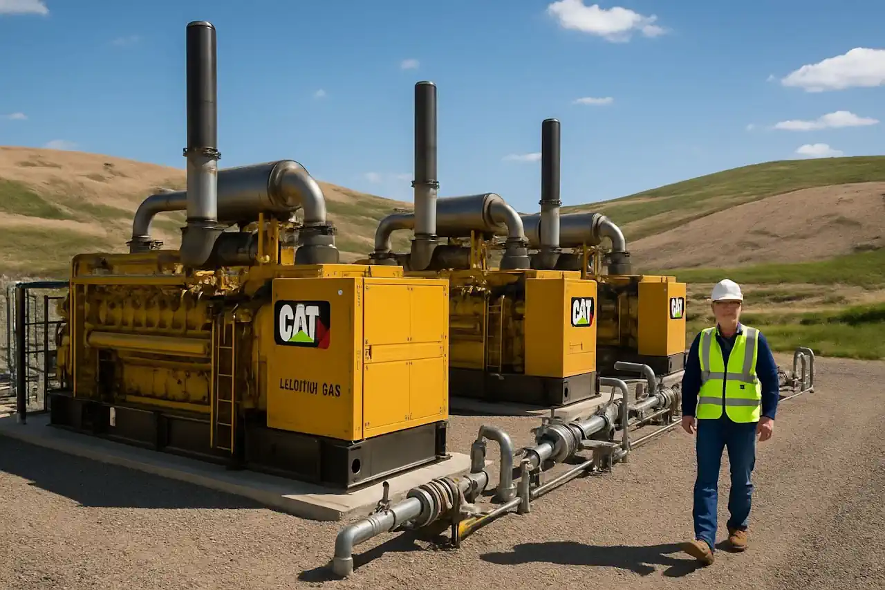 Caterpillar landfill gas generation plant AI generated image.